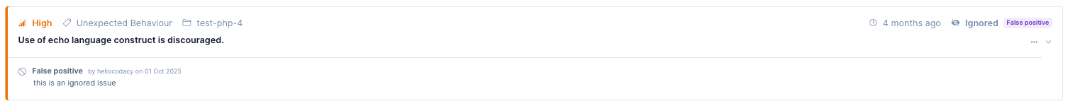 Security and risk management finding unignore list